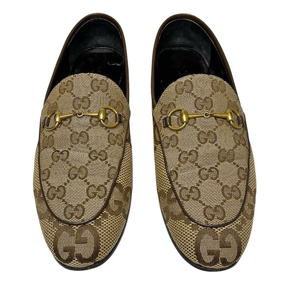 Gucci Jordan Jumbo GG Canvas Loafers Rosewood Beige Horsebit Slip-On Flats 39 - Picture 2 of 11